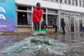 Windows in an building in Odesa were broken as a result of rocket fire