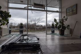 Windows in an building in Odesa were broken as a result of rocket fire