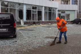 Windows in an building in Odesa were broken as a result of rocket fire