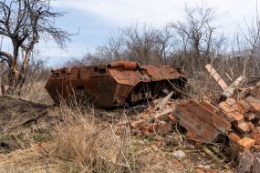 Burnt Russian armored personnel carrier
