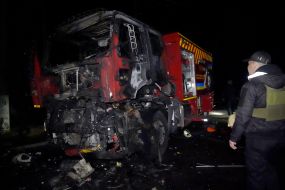 Damaged fire truck in Kharkov