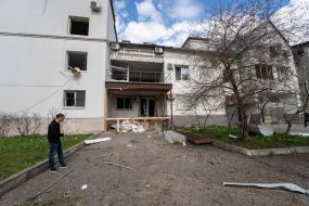 Destruction due to a missile strike, in Kharkiv