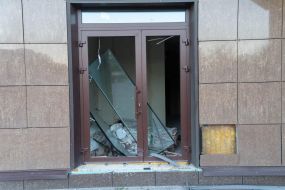 The glass in the door in Kharkiv was broken as a result of rocket fire