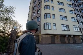 A multi-story building in Kharkiv was damaged by rocket fire