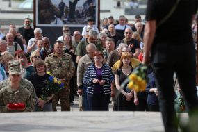 Farewell to the fallen Ukrainian military officer Eduard Khatmullin on Independence Square in Kyiv