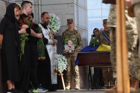 Farewell to the fallen Ukrainian military officer Eduard Khatmullin on Independence Square in Kyiv