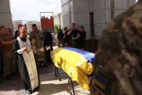 Farewell to the fallen Ukrainian military officer Eduard Khatmullin on Independence Square in Kyiv