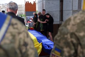 Farewell to the fallen Ukrainian military officer Eduard Khatmullin on Independence Square in Kyiv