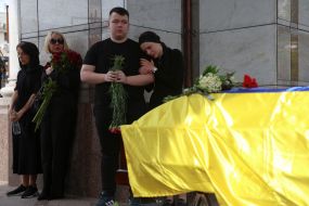 Farewell to the fallen Ukrainian military officer Eduard Khatmullin on Independence Square in Kyiv