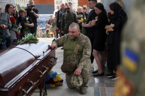 Farewell to the fallen Ukrainian military officer Eduard Khatmullin on Independence Square in Kyiv