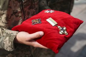 Farewell to the fallen Ukrainian military officer Eduard Khatmullin on Independence Square in Kyiv