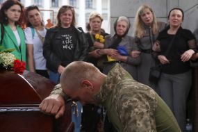 Farewell to the fallen Ukrainian military officer Eduard Khatmullin on Independence Square in Kyiv
