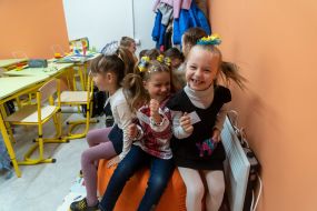Schoolgirls in the first underground school in Ukraine