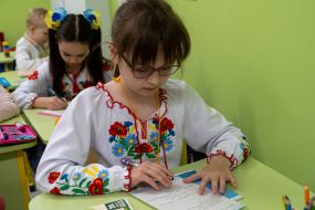 Schoolgirls in the first underground school in Ukraine