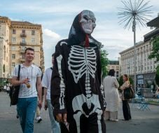 Man in a skeleton costume