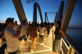 Pedestrian wave bridge in Kyiv