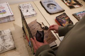 Burnt books of the "Faktor-druk" printing house destroyed by a missile strike of the Russian Federation at the "Book Arsenal" festival