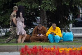 Animators in costumes in the center of Kyiv