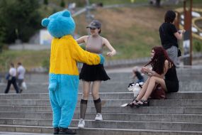 Animators in costumes in the center of Kyiv