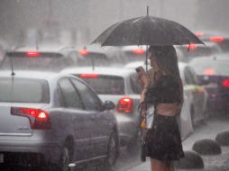 Women under an umbrella in the center of Kyiv