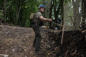 An artilleryman of the 13th brigade of the National Guard "Charter" at advanced positions in the Kharkiv region