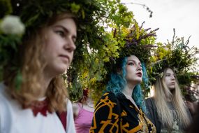 People take part in the traditional celebration of Ivan Kupala in the village of Vytachiv near Kyiv