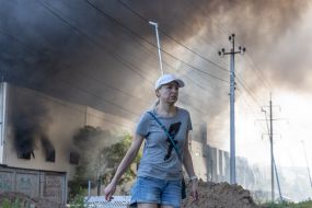 A fire at the warehouses of a trading network as a result of a cruise missile attack in Odesa