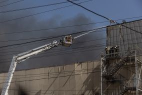 A fire at the warehouses of a trading network as a result of a cruise missile attack in Odesa
