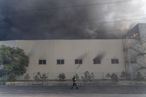 A fire at the warehouses of a trading network as a result of a cruise missile attack in Odesa
