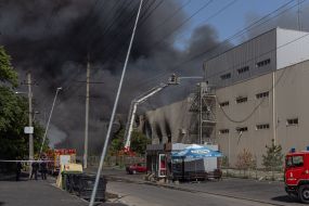 A fire at the warehouses of a trading network as a result of a cruise missile attack in Odesa