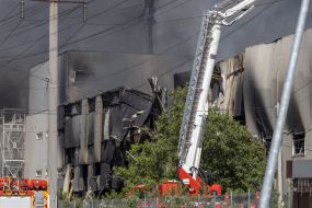 A fire at the warehouses of a trading network as a result of a cruise missile attack in Odesa