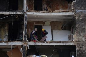 Consequences of a missile attack in the Goloseevsky district of Kyiv