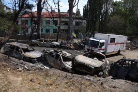 Consequences of a missile attack in the Goloseevsky district of Kyiv