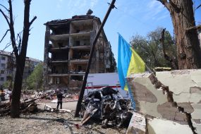 Consequences of a missile attack in the Goloseevsky district of Kyiv