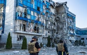 Consequences of a ballistic missile attack on the office of the Swiss Humanitarian Fund for Mine Action FSD in Kharkiv