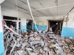 The building of the infectious disease hospital in the city of Myrnograd was destroyed as a result of the FAB-500 aerial bomb attack