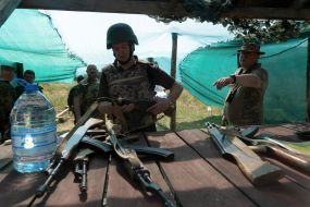 Volunteers during military training