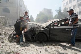 Cars damaged after shelling