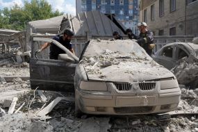 Cars damaged after shelling