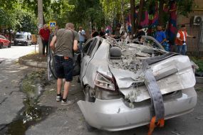 Cars damaged after shelling
