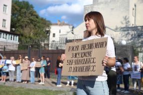 Participants of the reminder action in support of civilians, prisoners of war, dead and missing "When will we see them?" near the Russian Embassy in Kyiv