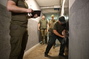A guards in one of the Ukrainian prisons where Russian prisoners of war are held