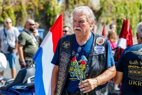 Participants of the "Parade of Nations" motorcycle race