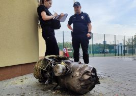A fragment of a rocket after the shelling of Kyiv