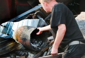 A fragment of a rocket after the shelling of Kyiv