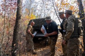 Artillerymen of the 154th separate mechanized brigade (OMBr) at a position in the Kharkiv region