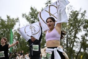 Participants of the "Day 963: Kyiv Marathon of Invincibility" charity race cover the distance on Trukhanovo Island in Kyiv