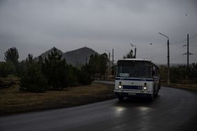 Bus on the road and terykons