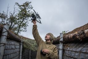 Military personnel of the "Da Vinci Wolves" battalion operate the UAV