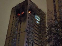 A fire in a residential building as a result of a drone strike